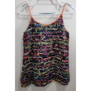 Silly Yeti Women's Sleeveless Tank Top Multicolored Floral Ruffles Unique Sz S
